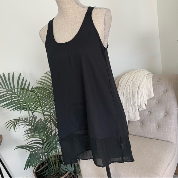 🪴$5/25🪴 lush black semi sheer high low sleeveless blouse tunic top small - Picture 3 of 9